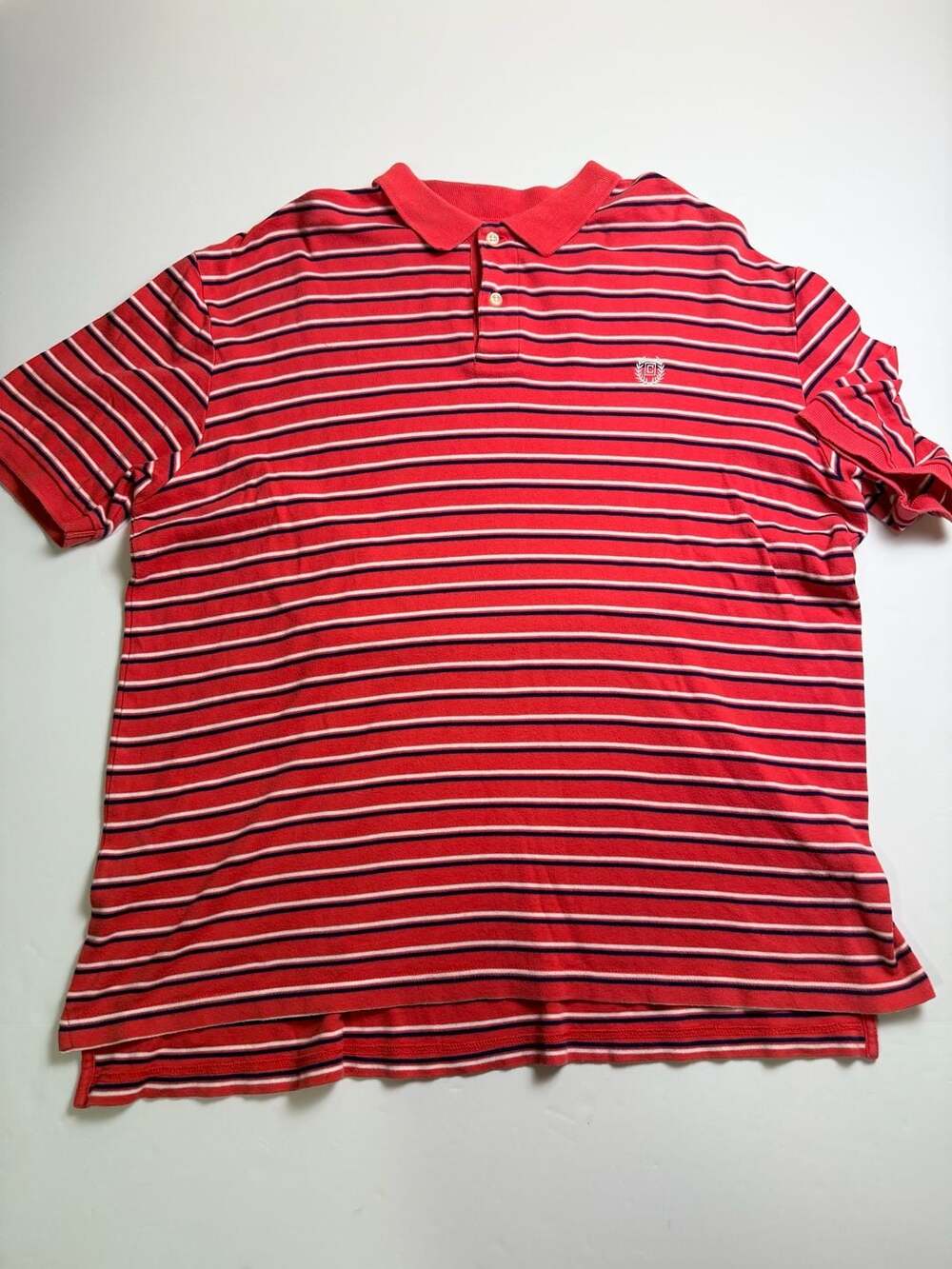 Chaps Ralph Lauren Polo Shirt Large Red Blue White Striped Short Sleeve Cotton